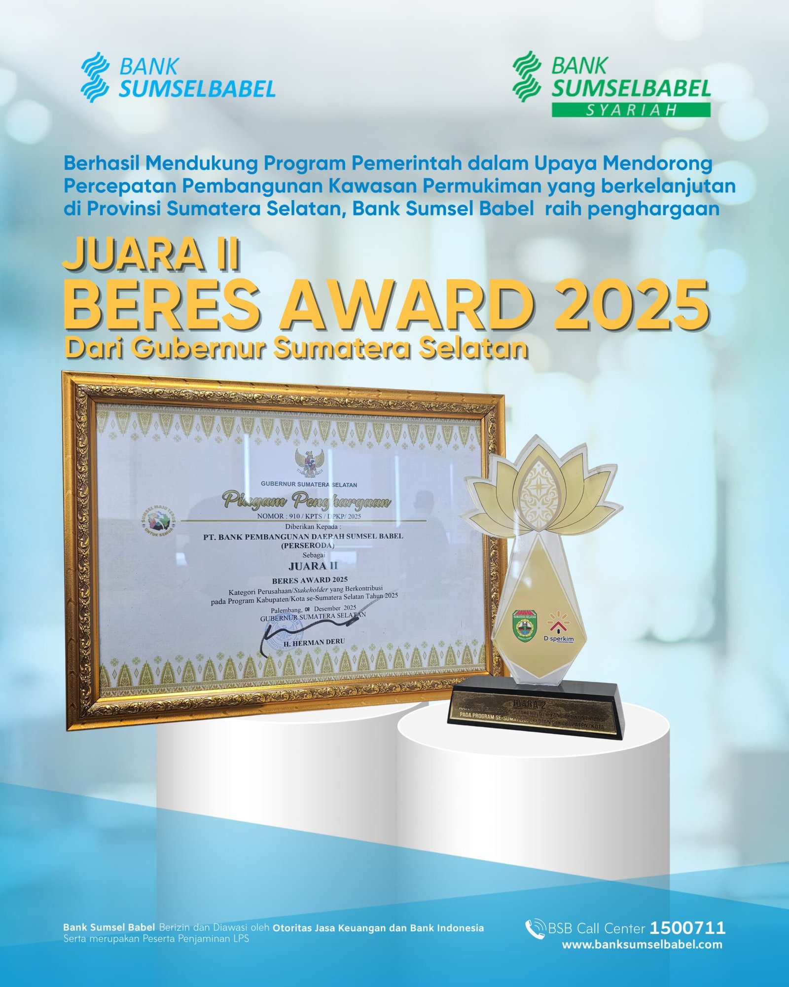 Bank Sumsel Babel Raih Juara II BERES Award 2025, Tegaskan Komitmen pada Pembangunan Daerah Berkelanjutan